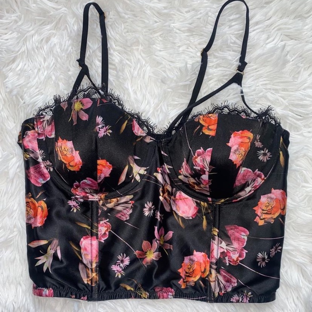 Victorias Secret Black Floral Bustier